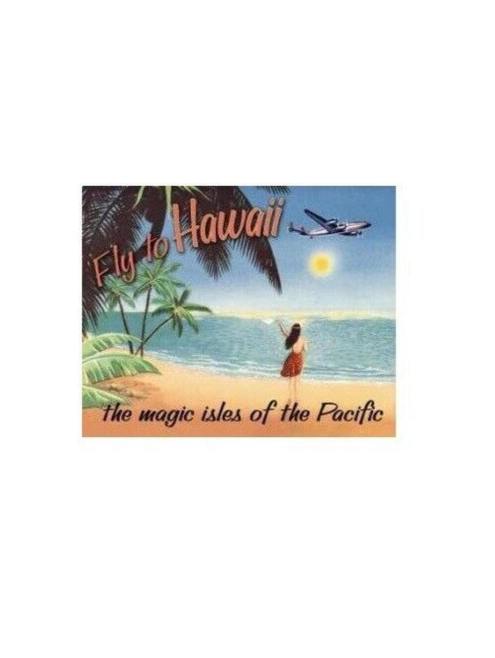 Fly To Hawaii Magic Isles of the Pacific Island Beach Life Metal Tin Sign 12x15"